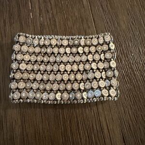 JRA Silver Tone Rhinestone Wide Stretch Cuff Bracelet Statement Jewelry